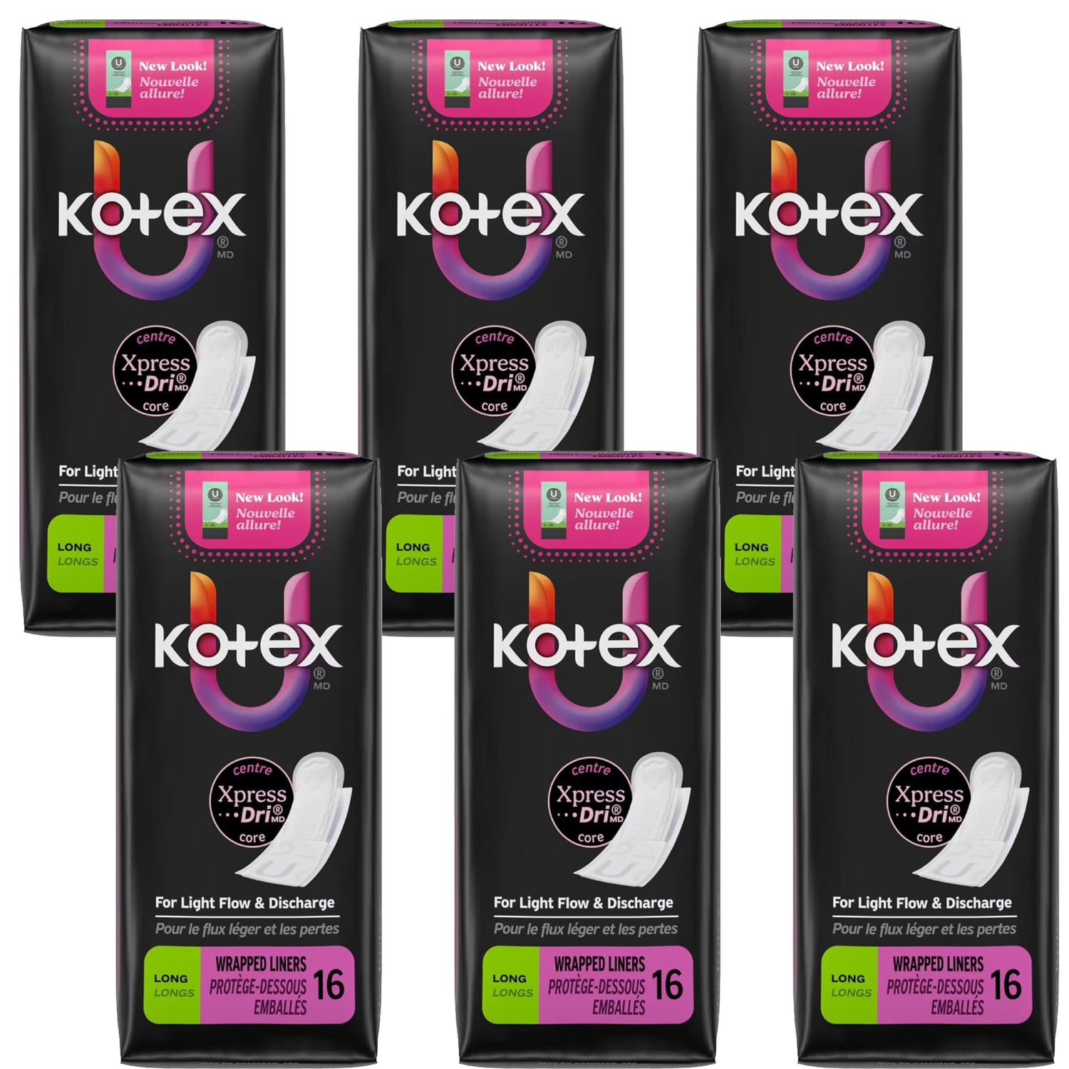 Kotex Lightdays Panty Liners, Long, 16 Count (Pack of 6) – product image 1 of 14