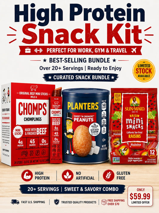 High Protein Snack Bundle – Chomps, Planters & Sun-Maid (20+ Servings)
